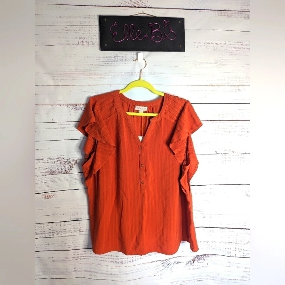 NWT Knox Rose Orange Top With Buttons XXL